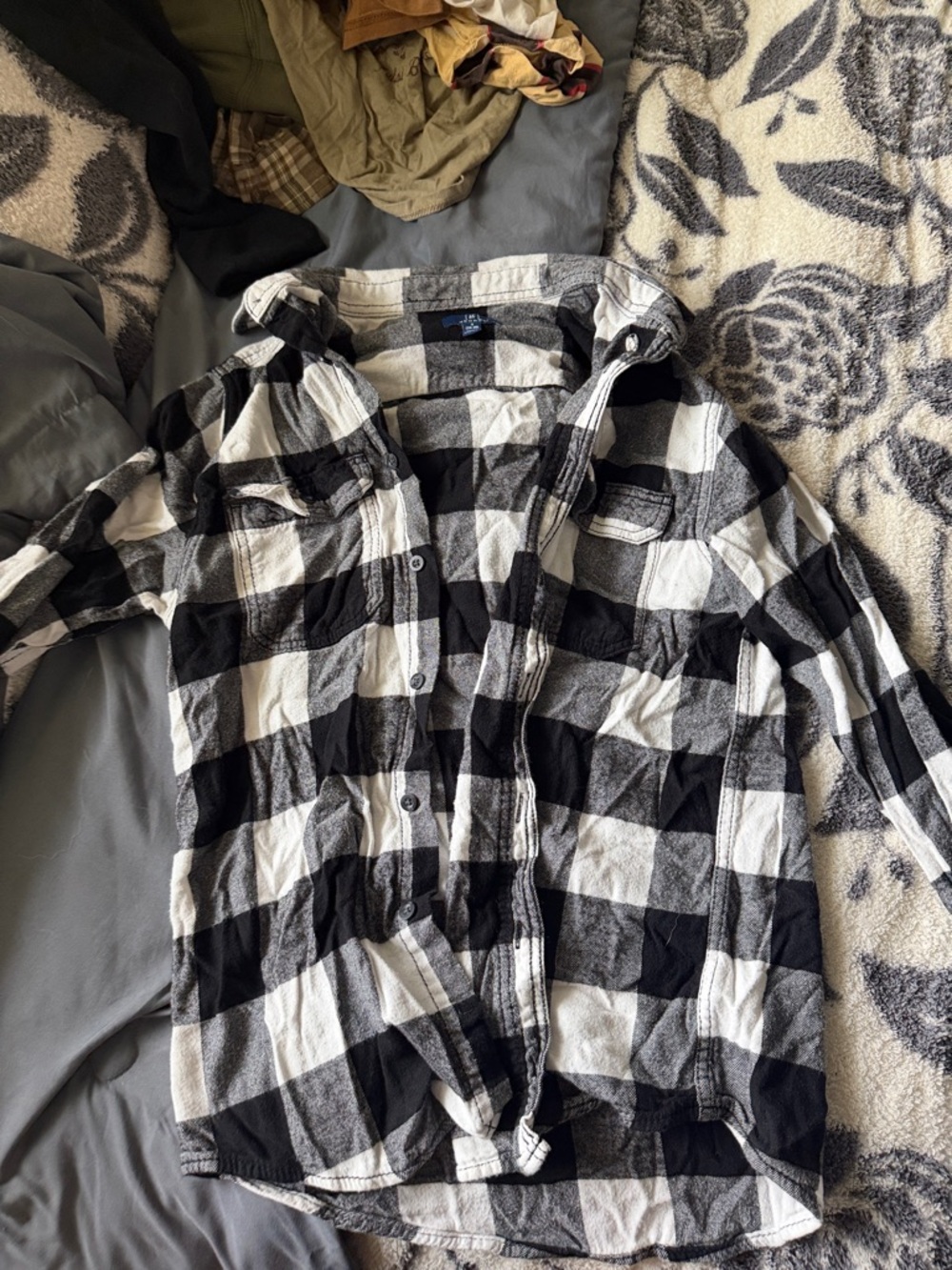 George Black and White Plaid Button-Down Shirt